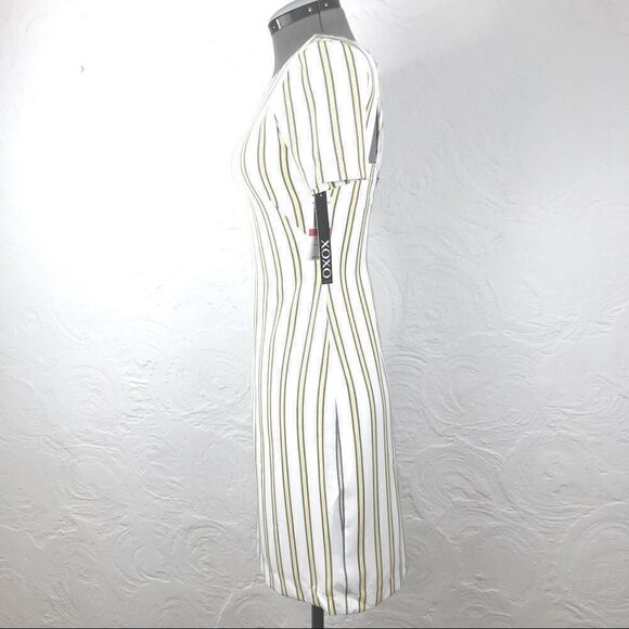 XOXO New White Stretch Dress with Yellow Stripes - Picture 3 of 15
